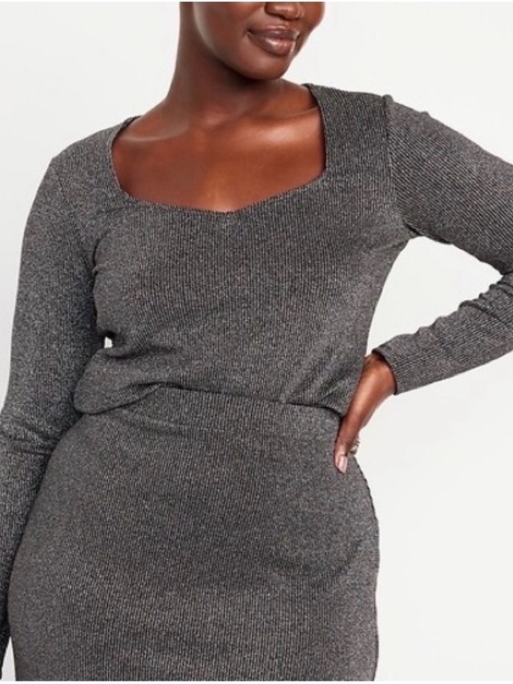 Ribbed Knit Long Sleeve Silver Top